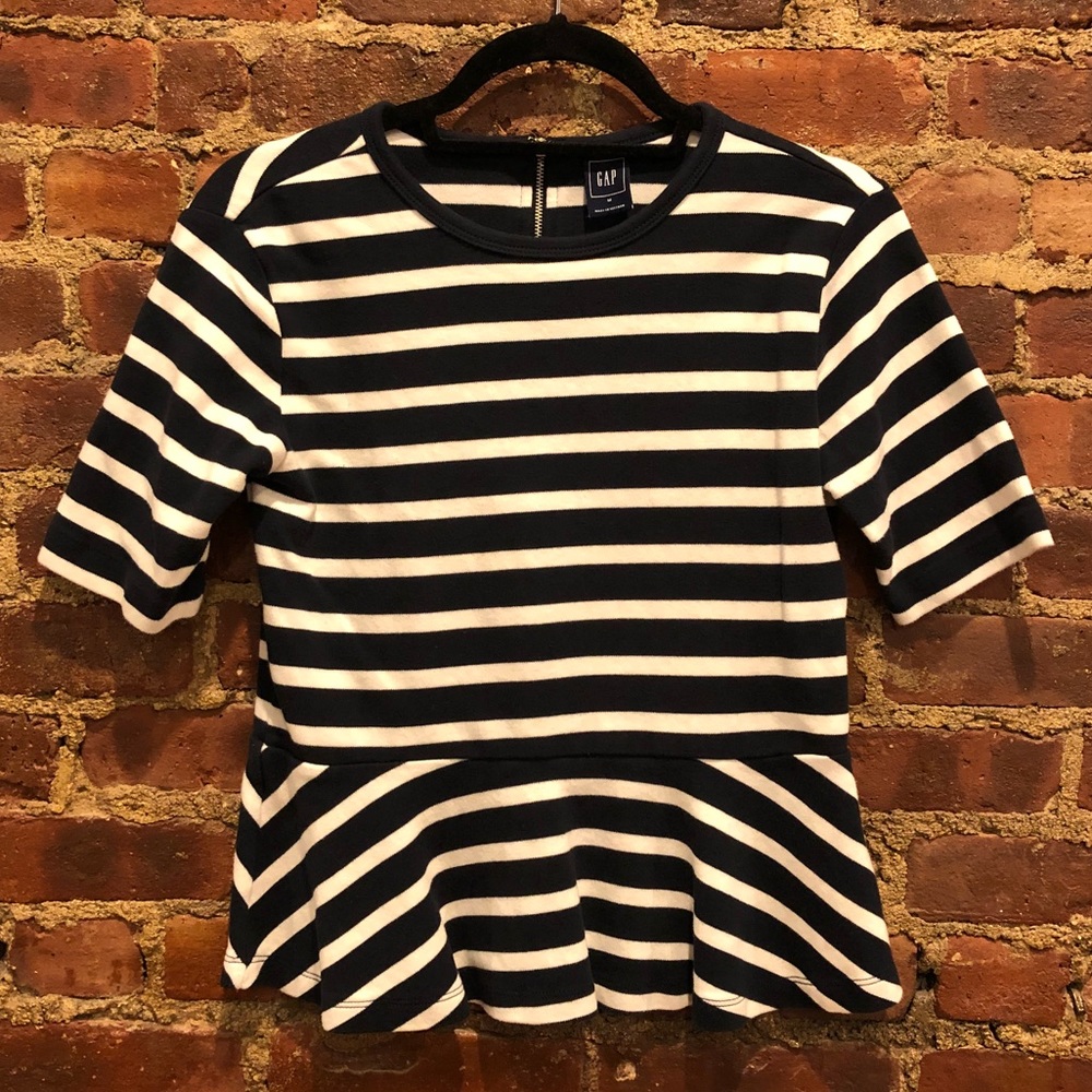 GAP Navy and white striped peplum top